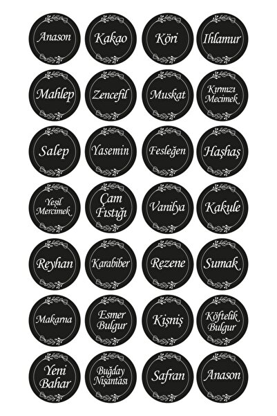obibaskı 78 Adet Beyaz Yuvarlak Baharat Bakliyat Kavanoz Etiketi 4x4 Cm Sticker
