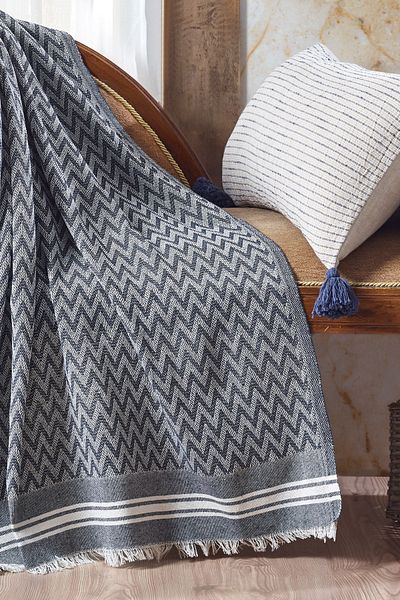 Vagonik Zigzag Cotton TV Blanket| Throw Knee Blanket - Smoked