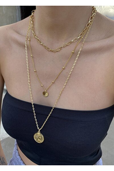 takıtarzım مجموعة من 3 قطع من القلادة الذهبية للنساء