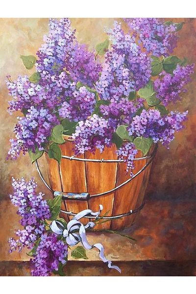 Marcel Kristal Tablo Diamond Detailed Purple Flower Painting - 51x69cm