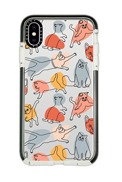 mooodcase Iphone Xs Max Uyumlu Casetify Sevimli Kedi Desenli Anti Shock Premium Silikonlu Siyah Kenar Detay