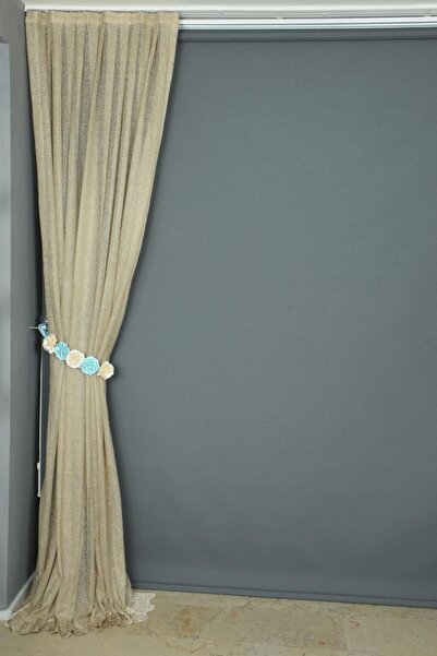 AKÇA TEKSTİL Narrow Skirt Mink Color Single Wing Ready Made Planted Pleated Background Curtain 75*260 Cm