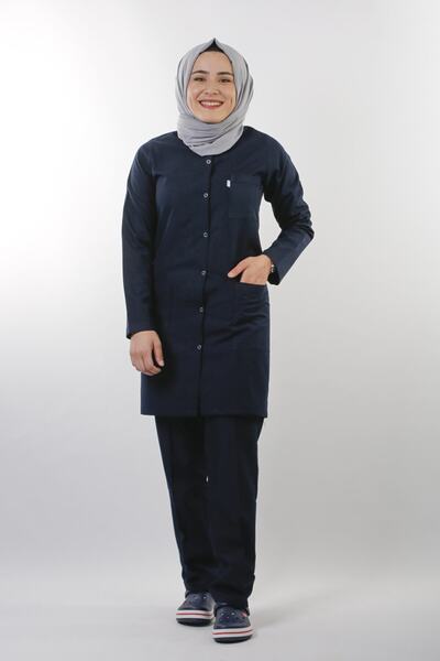 EMIR Sorț de damă bleumarin cu mânecă lungă, 90 cm, guler de judecată, alpaca