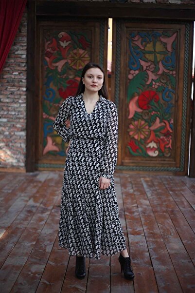 Blues Outlet Kadın Kolları Şifon Yakalı Elbise-siyah