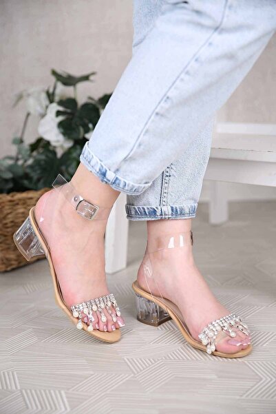 shopcolic 6205 4cm Inci Taş Detay Tek Bant Şeffaf Topuk Ayak