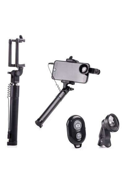 Preo 3'lü Kablosuz Selfie Stick Set Siyah