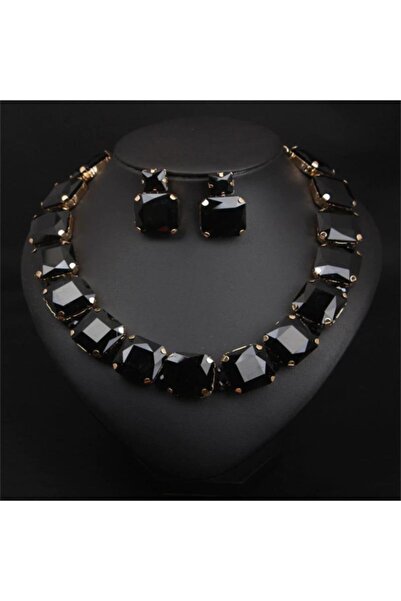 Foxer Stalaıt Bohemian Geometric Black Earrings Necklace Jewelry Set