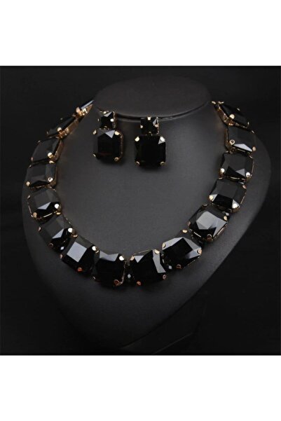 Foxer Stalaıt Bohemian Geometric Black Earrings Necklace Jewelry Set