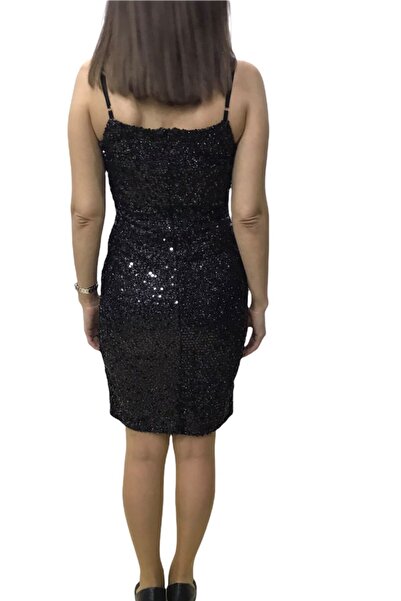 HaiModa Kadın Elbise Siyah Pullu Askılı