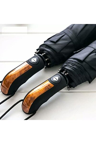 Umbrella Tam Otomatik Ahşap Sap 8 Telli Düğmeden Aç Kapa Rüzgarda Kırılmayan ...