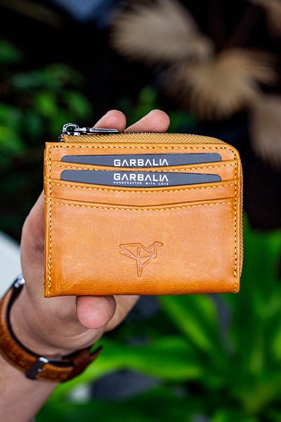 Garbalia Figo Genuine Leather Crazy Mustard Yellow Zippered Mini Card Holder Wallet