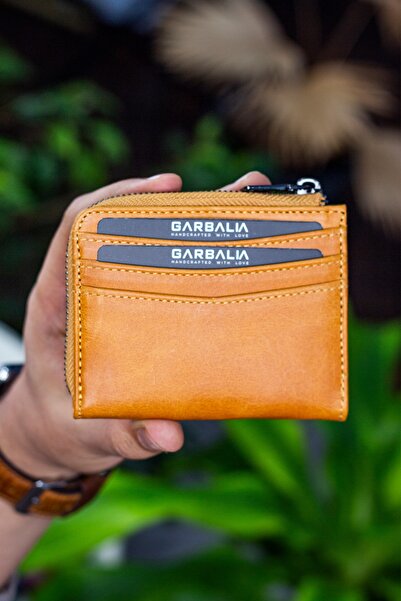 Garbalia Figo Genuine Leather Crazy Mustard Yellow Zippered Mini Card Holder Wallet