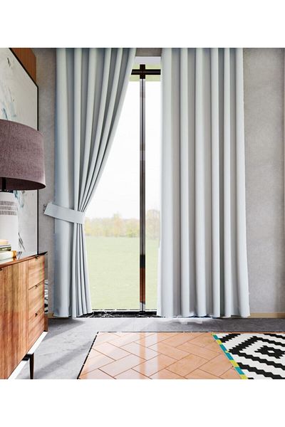 lüks House Light Gray Color Blackout Background Curtain