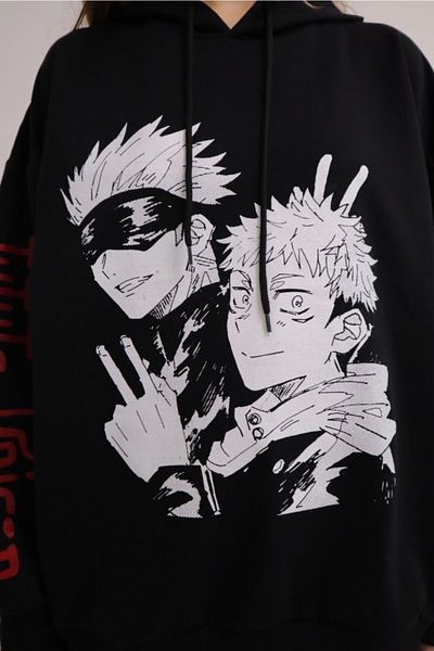 Hediye Deposu Anime Camisas De Jujutsu Kaisen Black Hooded Sweatshirt
