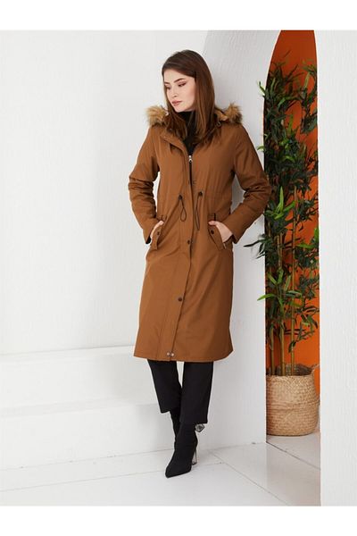 Olcay Plus Size Winterjacket - Brown - Puffer