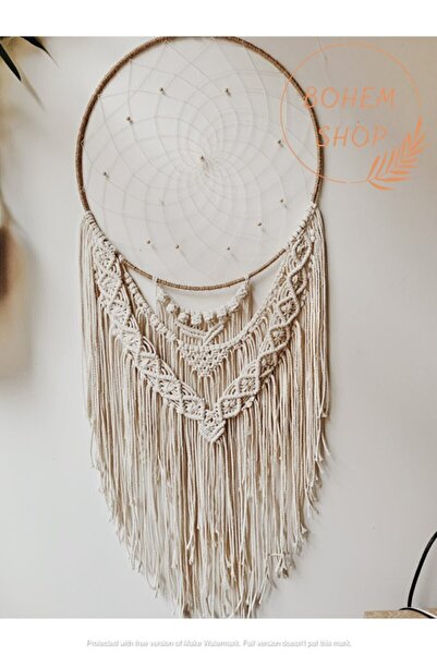 Bohem Shop Büyük Boy El Yapımı Makrome Yaprak Detaylı Düş Kapanı Duvar Dekoru...