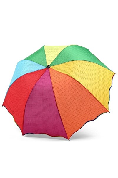 Genel Markalar Konsept Gökkuşağı Üzeri Puantiyeli Kadın Şemsiye Fma07261