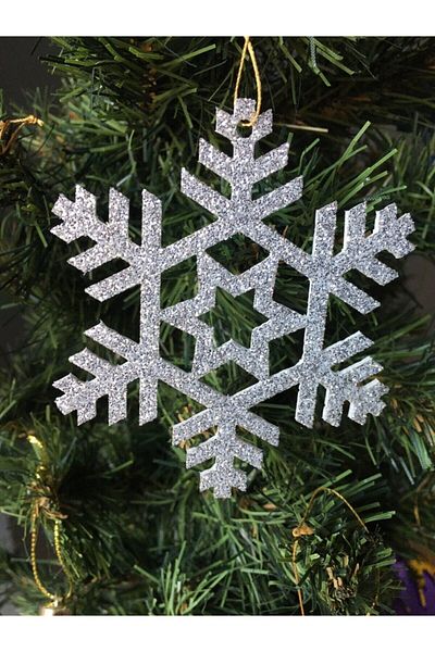 LEYLASER Ασημένια νιφάδα χιονιού Glittery Eva Tree And Gift Στολίδι 8x8cm 12τμχ
