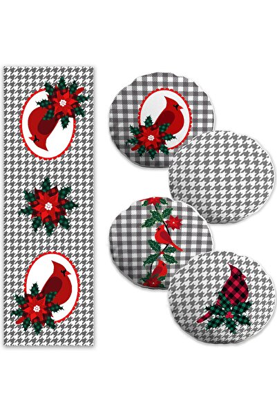 Realhomes Red Cardial Bird, proiectat special, cu 4 perne rotunde, 1 set de a...