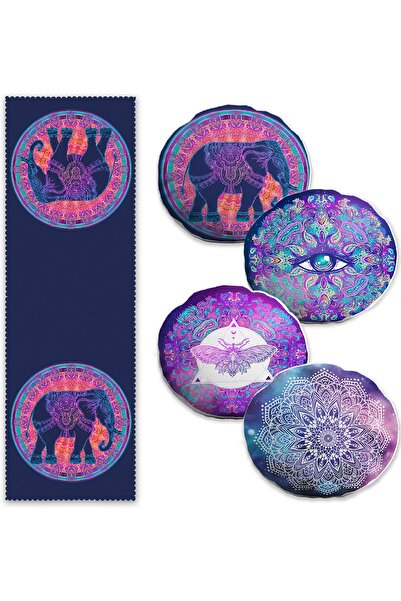 Realhomes Ethnic Elephant Designed Set of 4 Round Throw Pillow Covers and 1 R...