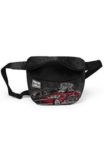 Coral High Black Dark Gray Car Patterned Waist Bag 22604