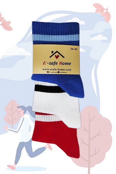 Esafe Home 3 Τεμάχια Πολυτελείς Αθλητικές Κάλτσες με ρίγες
