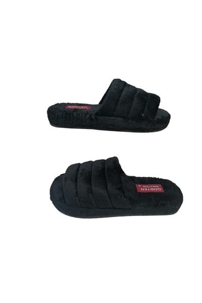 gürter Gr074-020 Γυναικείες μαύρες βελούδινες παντόφλες εσωτερικού χώρου με ανοιχτή μπροστινή πλευρά