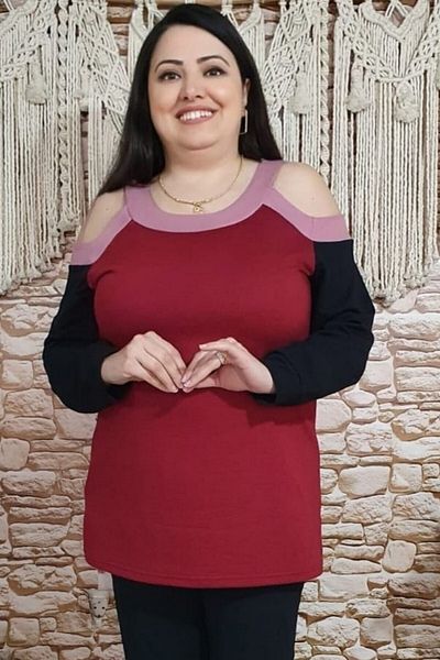 sinemisxxl Black Claret Red Tunic with Open Sleeves