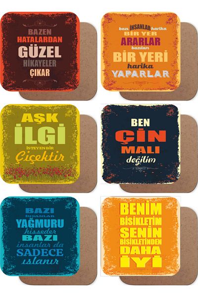 Hayat Poster Funny Graffiti Themed Set of 6 Retro Wooden Coasters