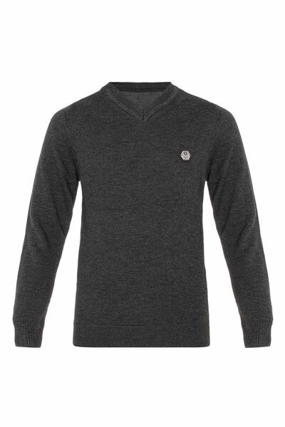 Cipo&Baxx Bp102 V-Neck Anthracite Children's Sweater