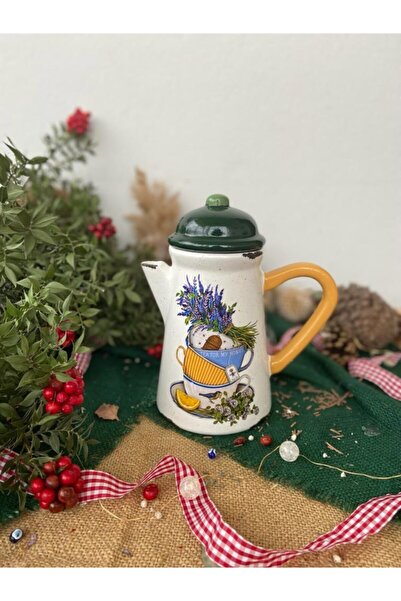 Handmadesign Kapaklı El Yapımı Seramik Sürahi - Fincanlı Lavantalı Limonlu