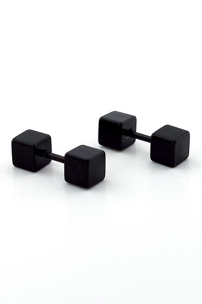 Solfera Black Cube Design Stainless Steel Men's Earrings E957