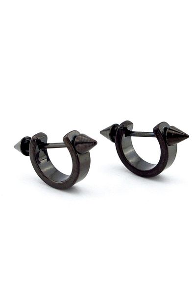 Solfera Pointed End Black Steel Half Hoop Earrings E948