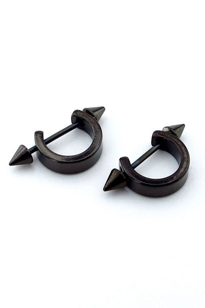 Solfera Pointed End Black Steel Half Hoop Earrings E948
