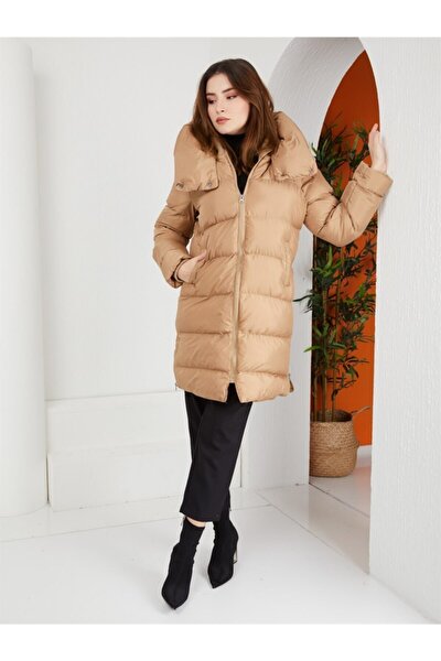 Olcay Plus Size Winterjacket - Beige - Puffer