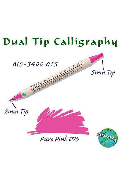 Zig Calligraphy Double End Calligraphy Pen 2 mm + 5 mm 025 Pure Pink