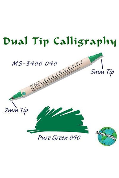 Zig Calligraphy Double Ended Calligraphy Pen 2 mm + 5 mm 040 Pure Green