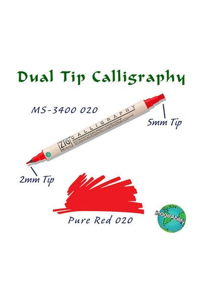 Zig Calligraphy Double Ended Calligraphy Pen 2 mm + 5 mm 020 Pure Red