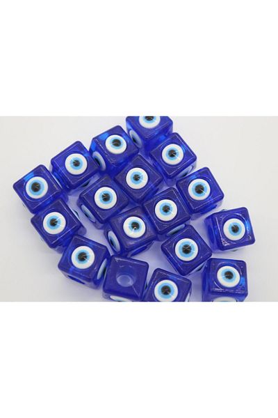Hobimos Cube Plastic Evil Eye Bead 16x16mm Dark Blue Evil Eye Bead 10 Pieces