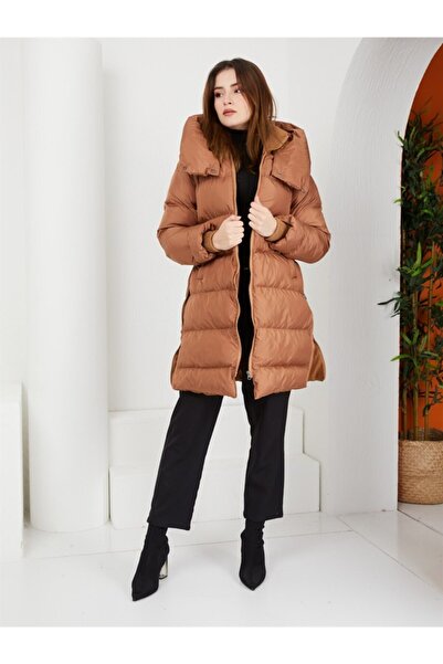 Olcay Plus Size Winterjacket - Brown - Puffer