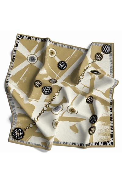 19V69 ITALIA Geometrik Zincir Desen Gold Seri Twill Eşarp Askısı Ve Hediyelik...