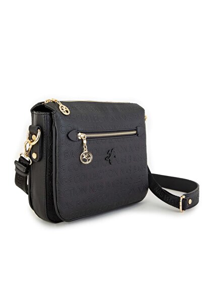 By Hakan Nas Bag-1202 Geantă de umăr pentru femei în relief neagră