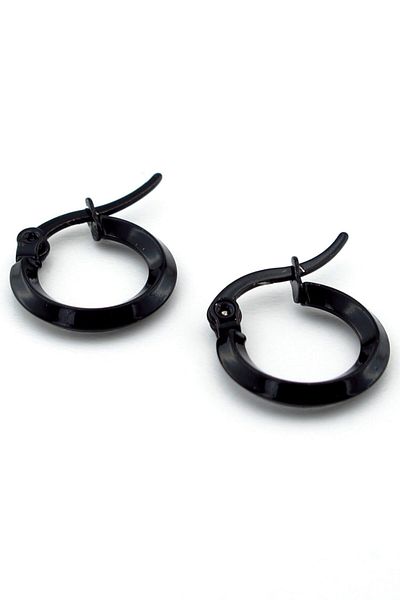 Solfera Black Color Stainless Steel Unisex Men's Women's Hoop Earrings E970