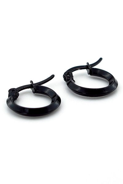 Solfera Black Color Stainless Steel Unisex Men's Women's Hoop Earrings E970