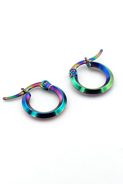 Solfera Iridescent Colorful Steel Unisex Men Women Hoop Earrings E960