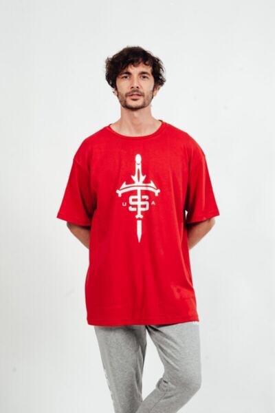 Usa Oversize T-shirt Sword Red Silver