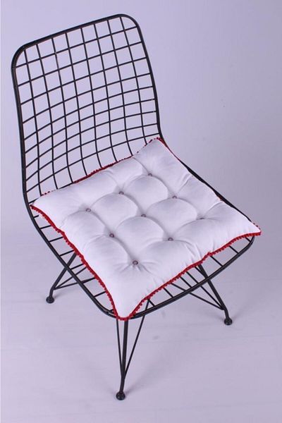 ALTINPAMUK Pera Pofidik White Chair Cushion with Pompom Special 9 Stitched Lace-up 42x42cm