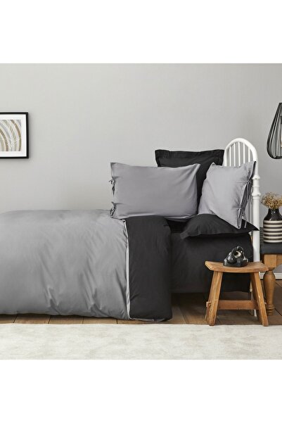 Karaca Home Basic Black Dark Gray 100% Cotton Reversible Double Duvet Cover Set