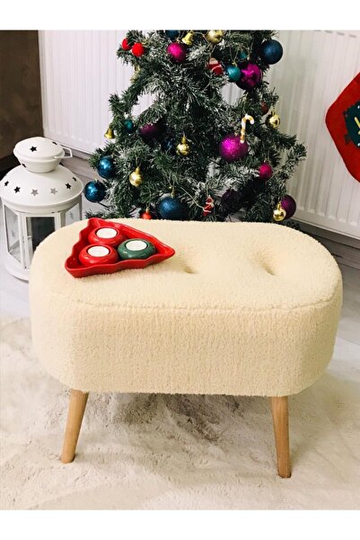 WEBPANYA Gürgen Ahşap Ayak Tedy Kumaş Oval Pufidik Puf Bench