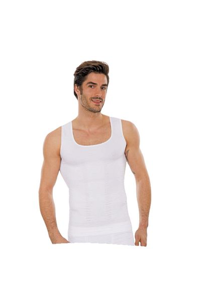 bejamonti White Men's Corset Undershirt - Belly Recovery Type